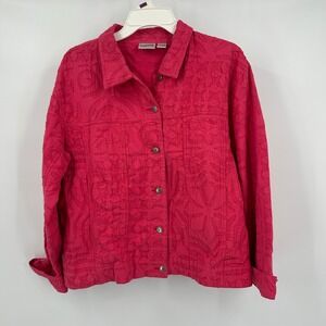 Chicos Womens Pink Cottagecore Embroidered Jacket Size 2 US L‎ Button Whimsical